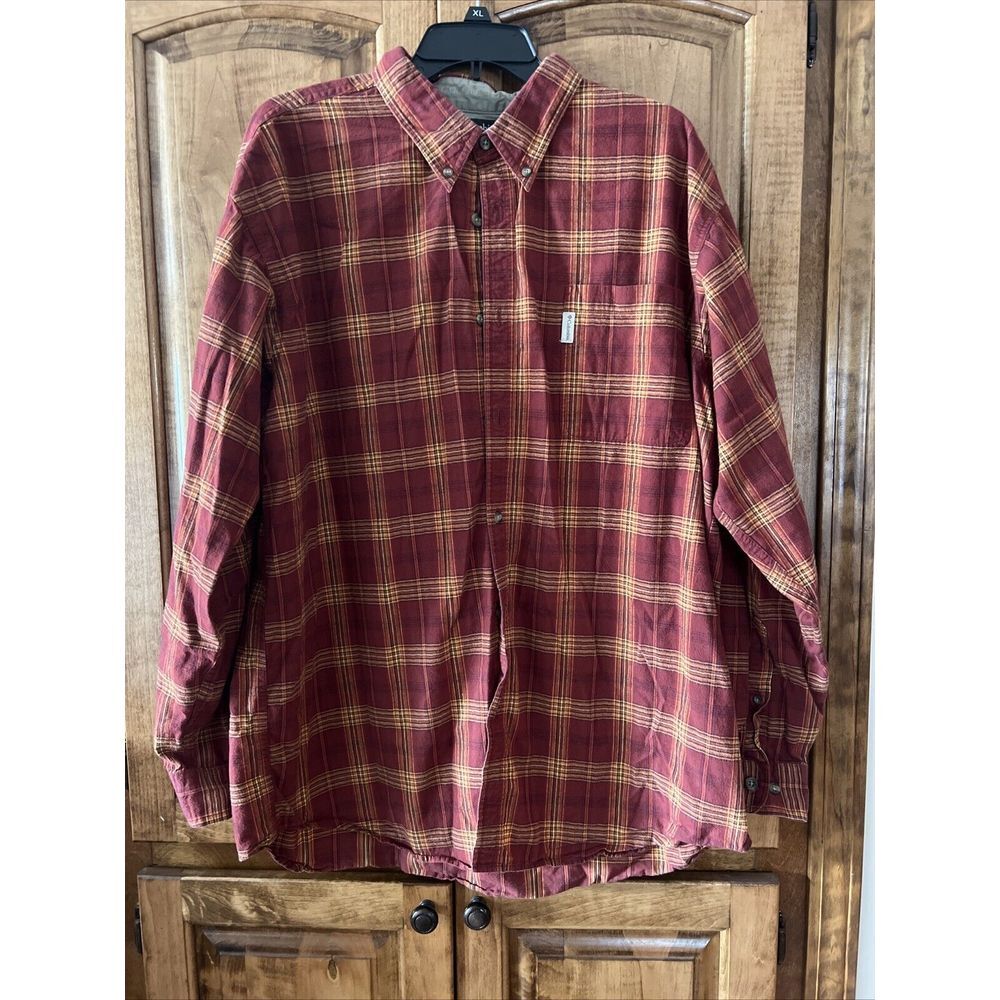 Columbia Mens Sz XXL Plaid Long Sleeve‎ Cotton Button Up Shirt Burgundy/orange
